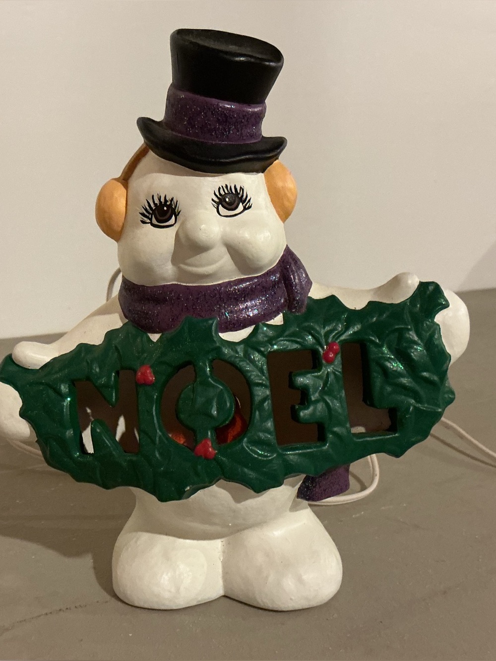 Vintage 1970’s Ceramic Christmas Snowman Holding "NOEL" Sign